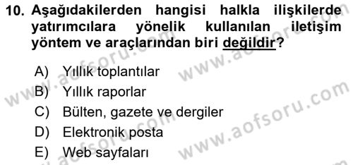 Halkla İlişkiler Kampanya Analizi Dersi 2023 - 2024 Yılı (Final) Dönem Sonu Sınav Soruları 10. Soru