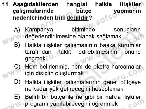 Halkla İlişkiler Kampanya Analizi Dersi 2023 - 2024 Yılı (Final) Dönem Sonu Sınav Soruları 11. Soru