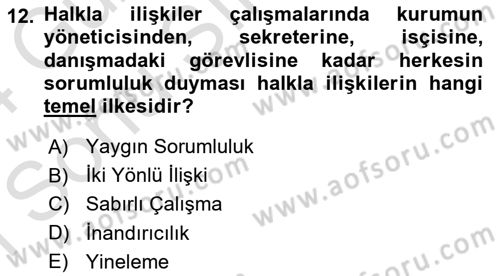 Halkla İlişkiler Kampanya Analizi Dersi 2023 - 2024 Yılı (Final) Dönem Sonu Sınav Soruları 12. Soru