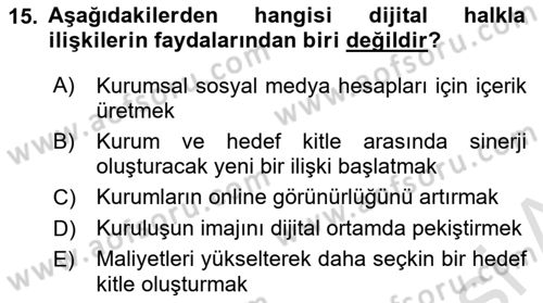 Halkla İlişkiler Kampanya Analizi Dersi 2023 - 2024 Yılı (Final) Dönem Sonu Sınav Soruları 15. Soru
