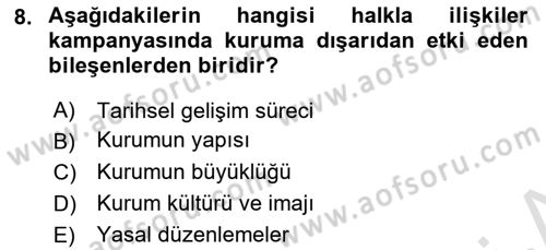 Halkla İlişkiler Kampanya Analizi Dersi 2023 - 2024 Yılı (Final) Dönem Sonu Sınav Soruları 8. Soru