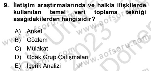 Halkla İlişkiler Kampanya Analizi Dersi 2023 - 2024 Yılı (Final) Dönem Sonu Sınav Soruları 9. Soru
