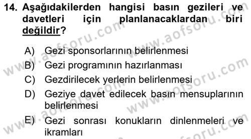 Halkla İlişkiler Kampanya Analizi Dersi 2023 - 2024 Yılı Yaz Okulu Sınav Soruları 14. Soru