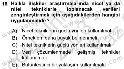 Halkla İlişkiler Kampanya Analizi Dersi 2023 - 2024 Yılı Yaz Okulu Sınav Soruları 16. Soru