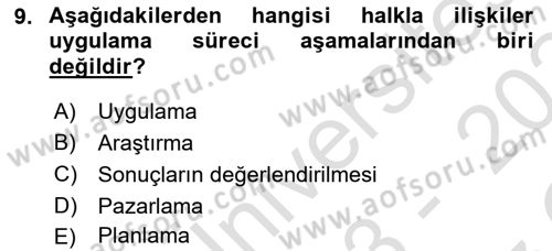 Halkla İlişkiler Kampanya Analizi Dersi 2023 - 2024 Yılı Yaz Okulu Sınav Soruları 9. Soru