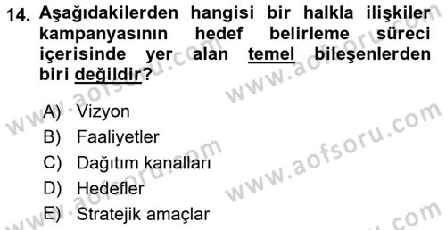 Halkla İlişkiler Kampanya Analizi Dersi Ara Sınavı Deneme Sınav Soruları 14. Soru