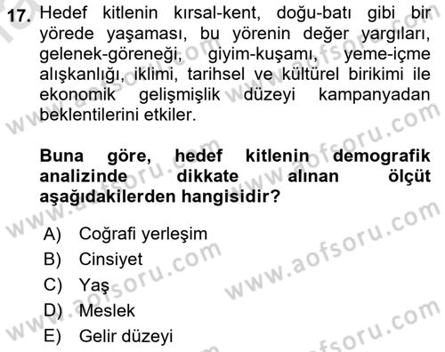Halkla İlişkiler Kampanya Analizi Dersi Ara Sınavı Deneme Sınav Soruları 17. Soru