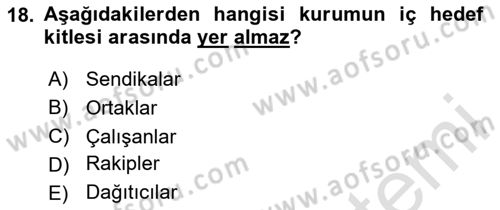 Halkla İlişkiler Kampanya Analizi Dersi Ara Sınavı Deneme Sınav Soruları 18. Soru