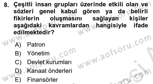 Halkla İlişkiler Kampanya Analizi Dersi Ara Sınavı Deneme Sınav Soruları 8. Soru