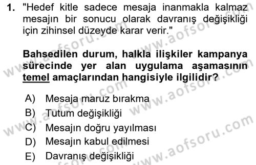 Halkla İlişkiler Kampanya Analizi Dersi 2024 - 2025 Yılı (Final) Dönem Sonu Sınav Soruları 1. Soru