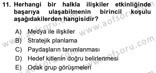 Halkla İlişkiler Kampanya Analizi Dersi 2024 - 2025 Yılı (Final) Dönem Sonu Sınav Soruları 11. Soru