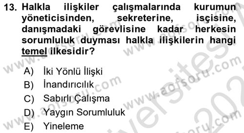 Halkla İlişkiler Kampanya Analizi Dersi 2024 - 2025 Yılı (Final) Dönem Sonu Sınav Soruları 13. Soru
