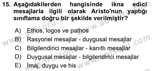 Halkla İlişkiler Kampanya Analizi Dersi 2024 - 2025 Yılı (Final) Dönem Sonu Sınav Soruları 15. Soru