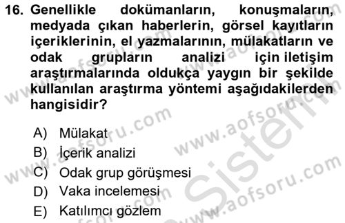 Halkla İlişkiler Kampanya Analizi Dersi 2024 - 2025 Yılı (Final) Dönem Sonu Sınav Soruları 16. Soru