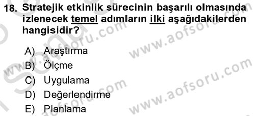 Halkla İlişkiler Kampanya Analizi Dersi 2024 - 2025 Yılı (Final) Dönem Sonu Sınav Soruları 18. Soru
