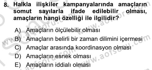 Halkla İlişkiler Kampanya Analizi Dersi 2024 - 2025 Yılı (Final) Dönem Sonu Sınav Soruları 8. Soru