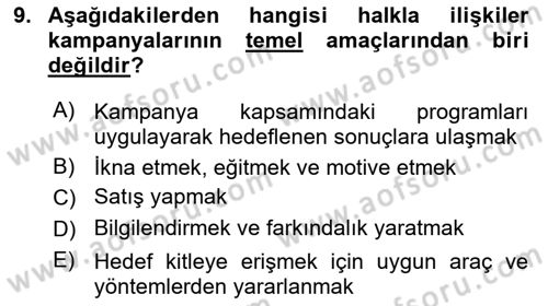Halkla İlişkiler Kampanya Analizi Dersi 2024 - 2025 Yılı (Final) Dönem Sonu Sınav Soruları 9. Soru
