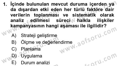 Halkla İlişkiler Kampanya Analizi Dersi 2024 - 2025 Yılı Yaz Okulu Sınav Soruları 1. Soru