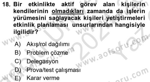 Halkla İlişkiler Kampanya Analizi Dersi 2024 - 2025 Yılı Yaz Okulu Sınav Soruları 18. Soru
