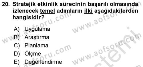 Halkla İlişkiler Kampanya Analizi Dersi 2024 - 2025 Yılı Yaz Okulu Sınav Soruları 20. Soru