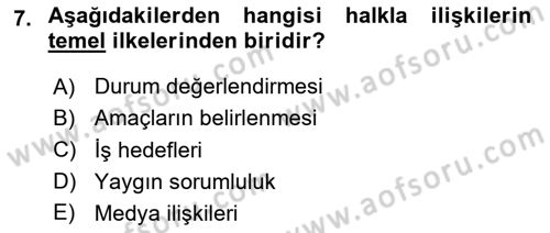 Halkla İlişkiler Kampanya Analizi Dersi 2024 - 2025 Yılı Yaz Okulu Sınav Soruları 7. Soru