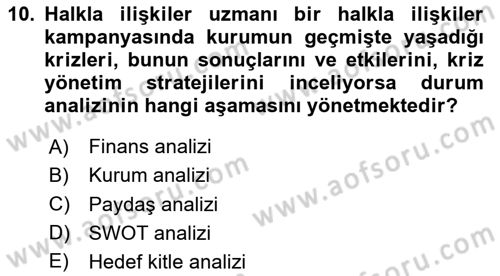 Halkla İlişkiler Kampanya Analizi Dersi 2025 - 2026 Yılı (Vize) Ara Sınav Soruları 10. Soru