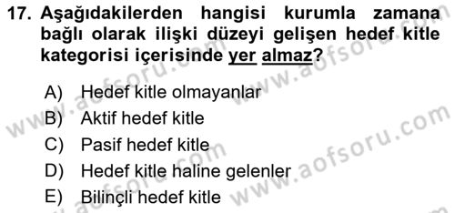 Halkla İlişkiler Kampanya Analizi Dersi 2025 - 2026 Yılı (Vize) Ara Sınav Soruları 17. Soru