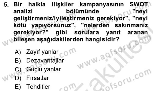Halkla İlişkiler Kampanya Analizi Dersi 2025 - 2026 Yılı (Vize) Ara Sınav Soruları 5. Soru