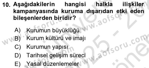 Halkla İlişkiler Kampanya Analizi Dersi 2025 - 2026 Yılı (Final) Dönem Sonu Sınav Soruları 10. Soru