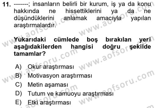Halkla İlişkiler Kampanya Analizi Dersi 2025 - 2026 Yılı (Final) Dönem Sonu Sınav Soruları 11. Soru