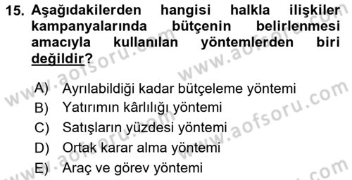 Halkla İlişkiler Kampanya Analizi Dersi 2025 - 2026 Yılı (Final) Dönem Sonu Sınav Soruları 15. Soru
