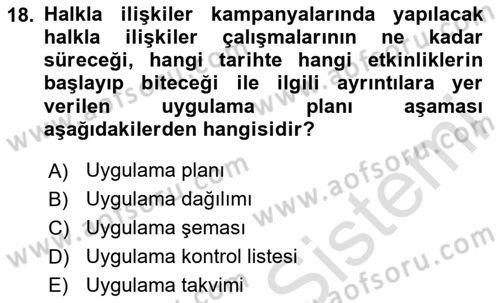 Halkla İlişkiler Kampanya Analizi Dersi 2025 - 2026 Yılı (Final) Dönem Sonu Sınav Soruları 18. Soru