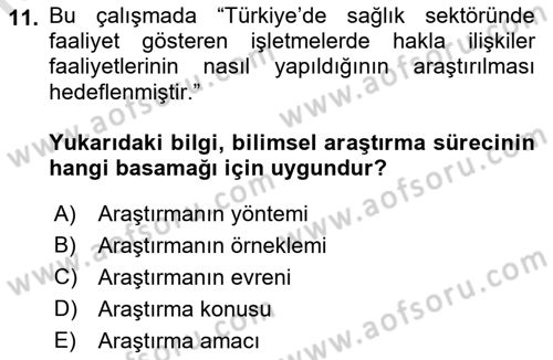 Halkla İlişkiler Araştırmaları Dersi 2018 - 2019 Yılı 3 Ders Sınav Soruları 11. Soru