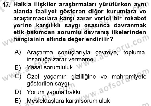 Halkla İlişkiler Araştırmaları Dersi 2018 - 2019 Yılı 3 Ders Sınav Soruları 17. Soru