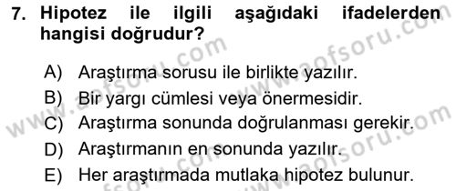 Halkla İlişkiler Araştırmaları Dersi 2018 - 2019 Yılı 3 Ders Sınav Soruları 7. Soru
