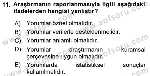Halkla İlişkiler Araştırmaları Dersi 2018 - 2019 Yılı (Vize) Ara Sınav Soruları 11. Soru