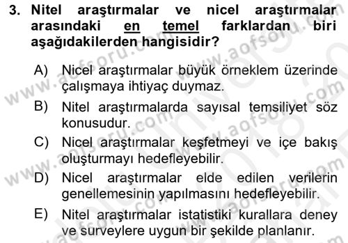 Halkla İlişkiler Araştırmaları Dersi 2018 - 2019 Yılı (Vize) Ara Sınav Soruları 3. Soru
