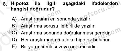Halkla İlişkiler Araştırmaları Dersi 2018 - 2019 Yılı (Vize) Ara Sınav Soruları 8. Soru