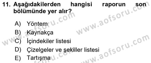 Halkla İlişkiler Araştırmaları Dersi 2018 - 2019 Yılı (Final) Dönem Sonu Sınav Soruları 11. Soru