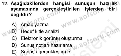 Halkla İlişkiler Araştırmaları Dersi 2018 - 2019 Yılı (Final) Dönem Sonu Sınav Soruları 12. Soru