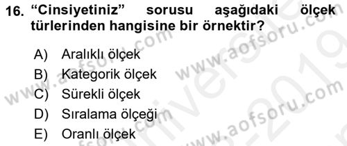 Halkla İlişkiler Araştırmaları Dersi 2018 - 2019 Yılı (Final) Dönem Sonu Sınav Soruları 16. Soru