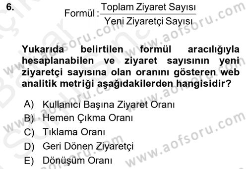 Halkla İlişkiler Araştırmaları Dersi 2018 - 2019 Yılı (Final) Dönem Sonu Sınav Soruları 6. Soru