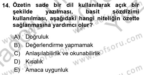 Halkla İlişkiler Araştırmaları Dersi 2018 - 2019 Yılı Yaz Okulu Sınav Soruları 14. Soru