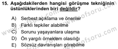 Halkla İlişkiler Araştırmaları Dersi 2018 - 2019 Yılı Yaz Okulu Sınav Soruları 15. Soru