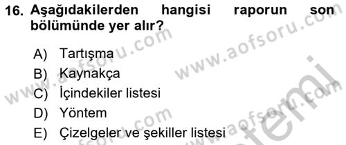 Halkla İlişkiler Araştırmaları Dersi 2018 - 2019 Yılı Yaz Okulu Sınav Soruları 16. Soru