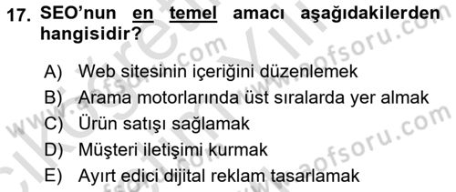 Halkla İlişkiler Araştırmaları Dersi 2020 - 2021 Yılı Yaz Okulu Sınav Soruları 17. Soru