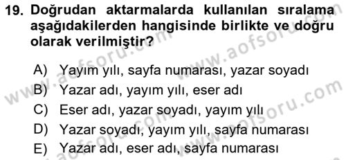 Halkla İlişkiler Araştırmaları Dersi 2020 - 2021 Yılı Yaz Okulu Sınav Soruları 19. Soru
