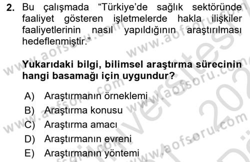 Halkla İlişkiler Araştırmaları Dersi 2021 - 2022 Yılı (Vize) Ara Sınav Soruları 2. Soru