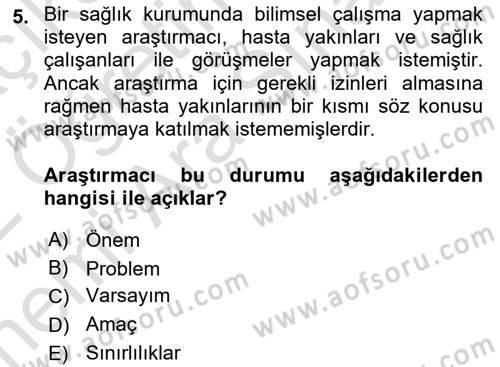 Halkla İlişkiler Araştırmaları Dersi 2021 - 2022 Yılı (Vize) Ara Sınav Soruları 5. Soru