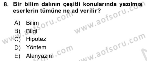 Halkla İlişkiler Araştırmaları Dersi 2021 - 2022 Yılı (Vize) Ara Sınav Soruları 8. Soru